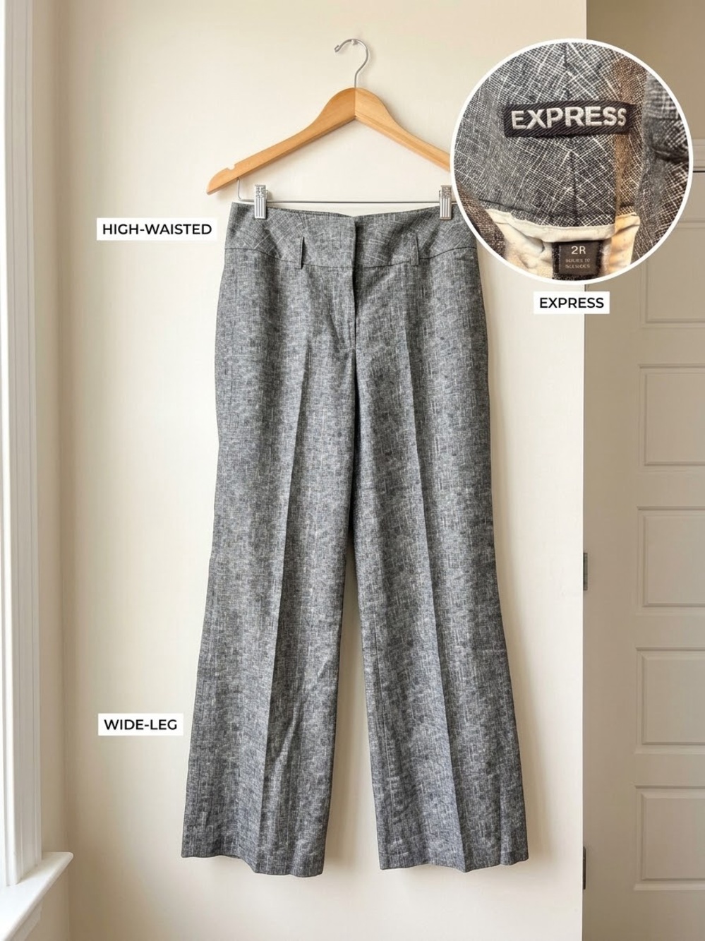 Express High-Waist Wide-Leg Gray Trousers - Textured Gray